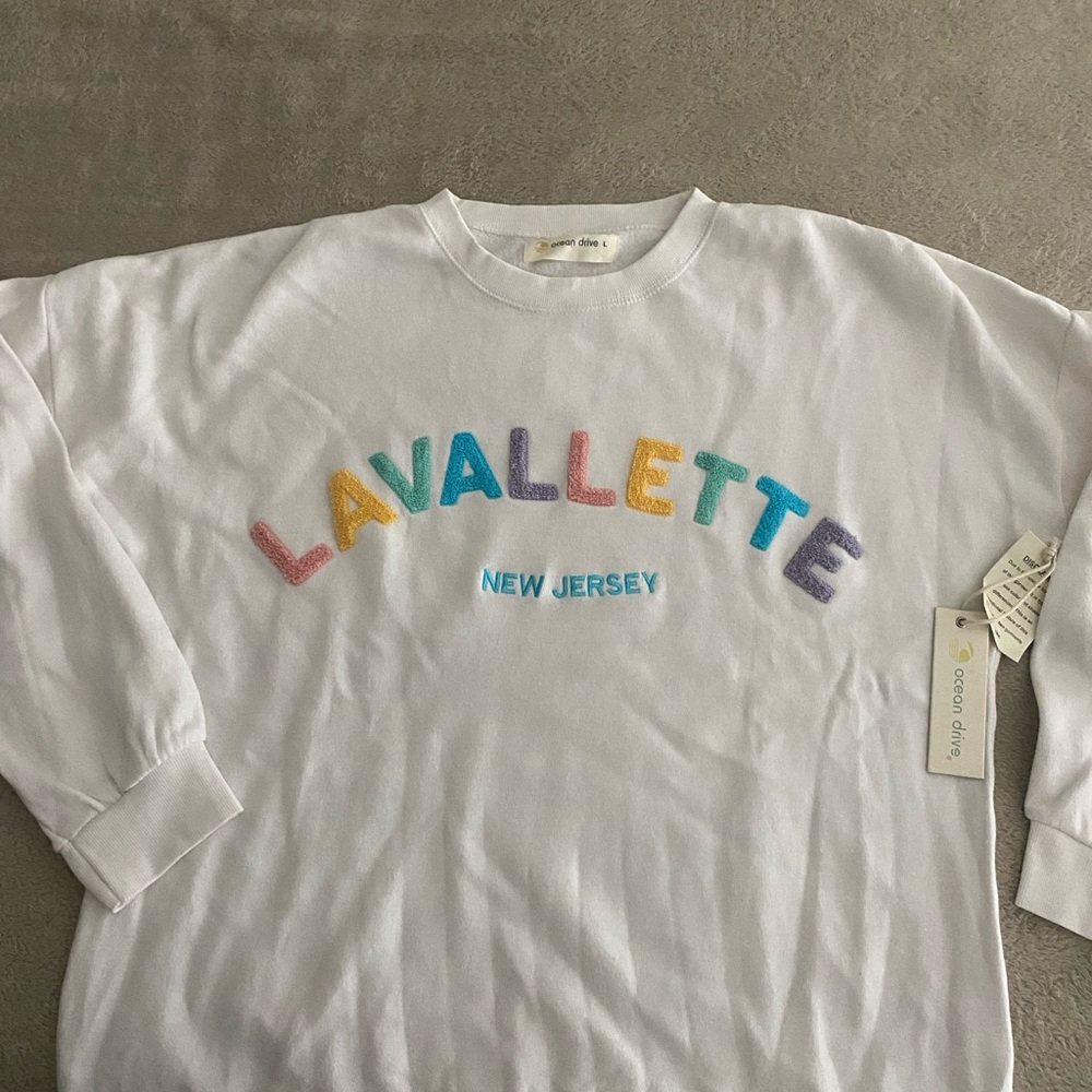 NWT Jersey Shore Lavallette Women’s Sweatshirt - White with Rainbow Letters